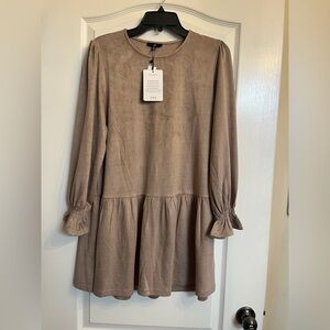 Oh. Taupe Suede-Look Peplum Tunic